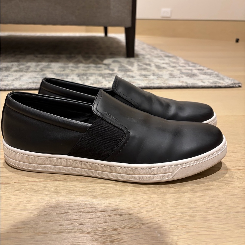 Prada Black and White Men's Slip-On Loafers